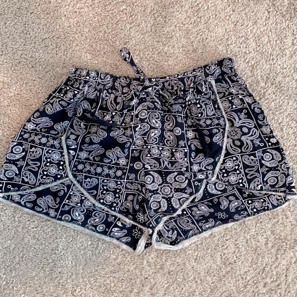 Navy blue tie waist shorts with sequins!